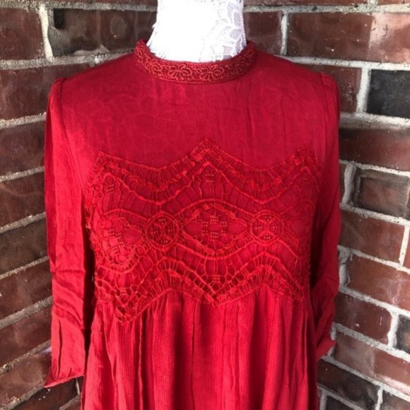 Davi & Dani Detailed Lace Vintage Dress Red - Picture 7 of 11